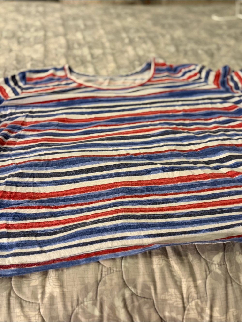 Woman Within Red, Blue & White Striped Short-Sleeve Top
